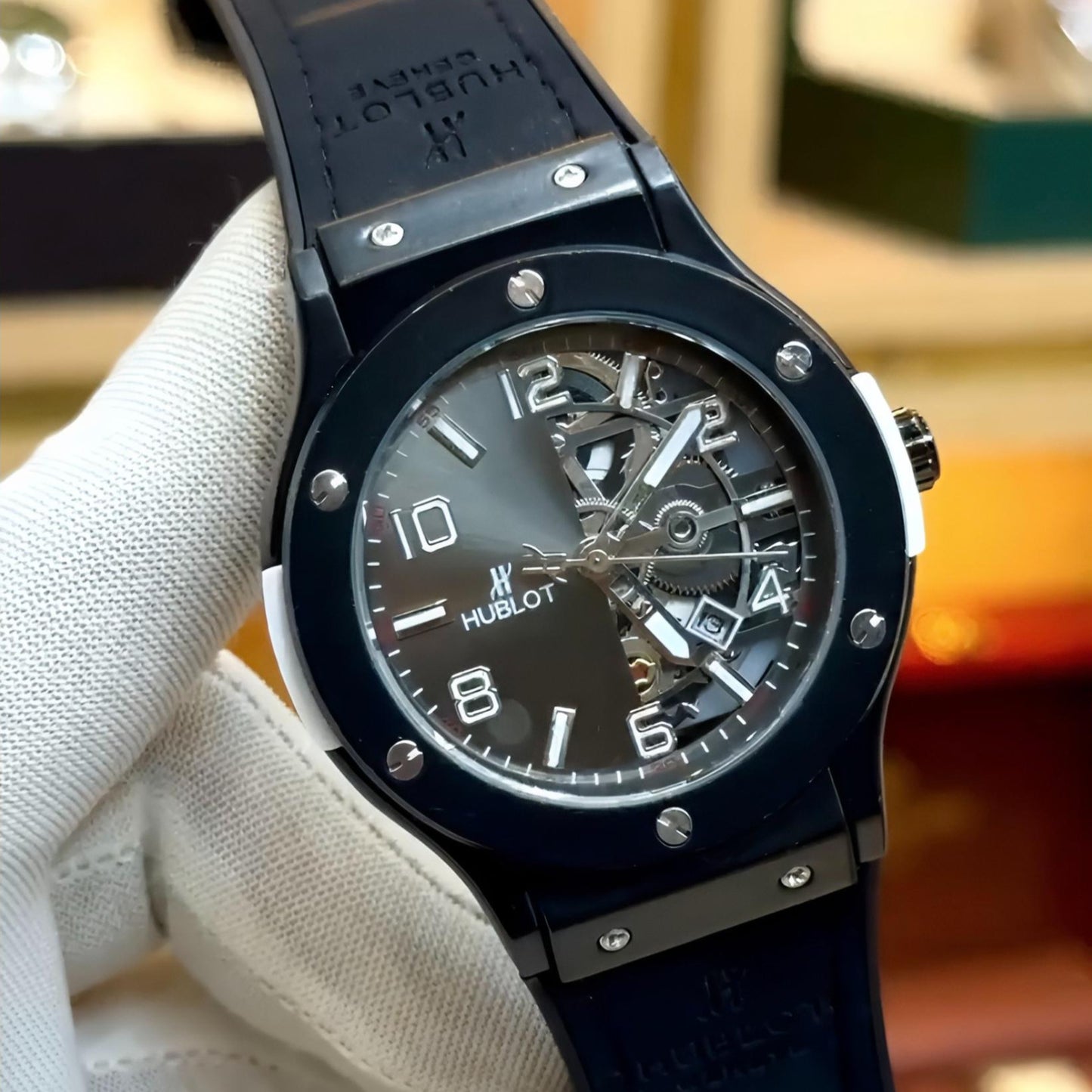 Hubot Men's Half Skeleton Watch