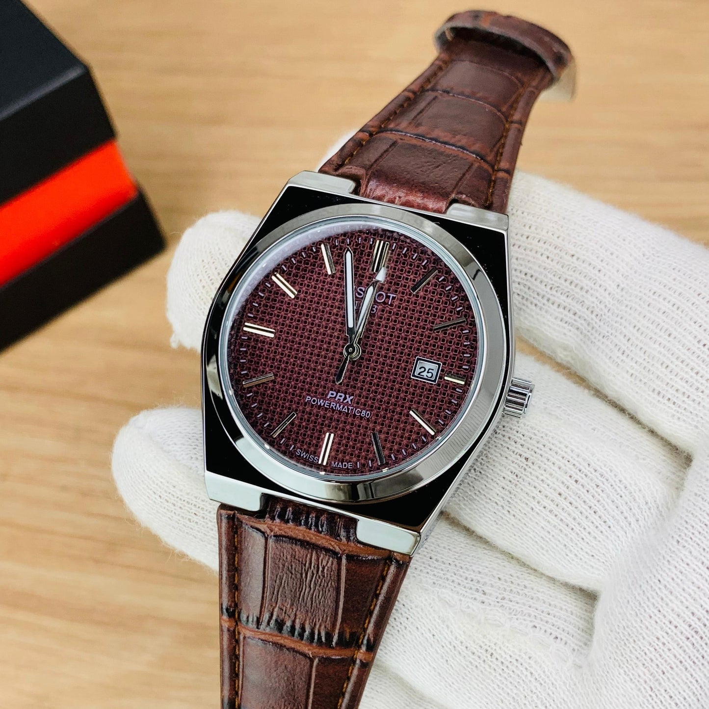 Tissot Prx Leather Strap Watch