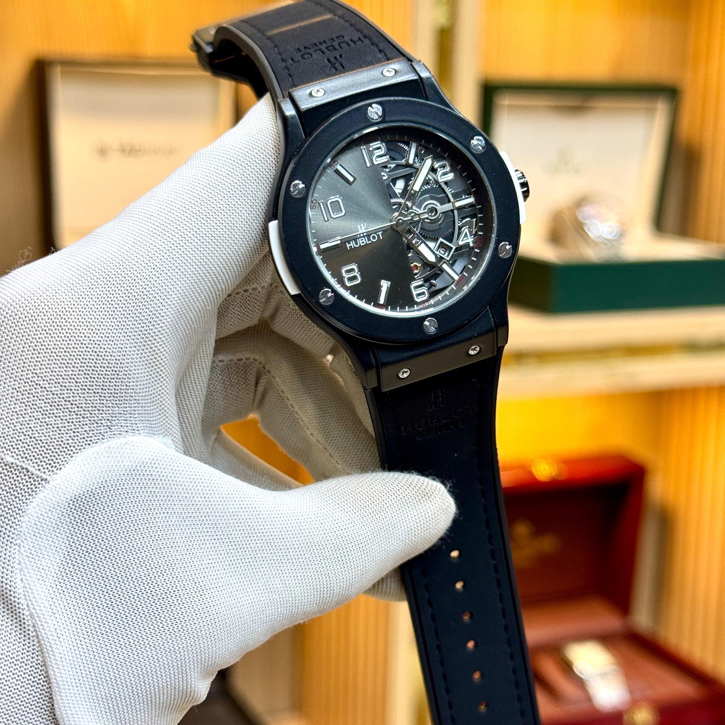 Hubot Men's Half Skeleton Watch